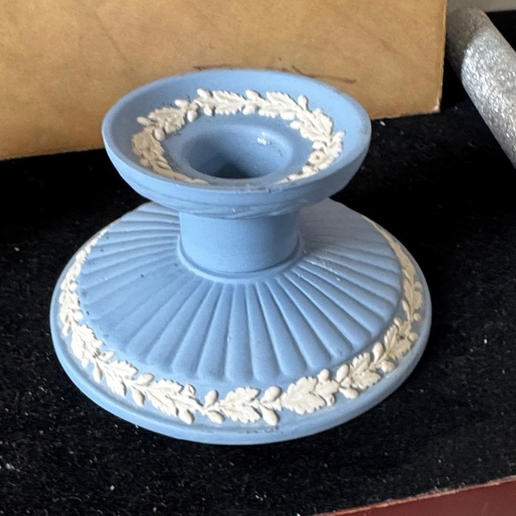 Fluted Candlestick  Wedgewood Jasper (pale blue) Laurel Pattern set of two - Picture 6 of 9